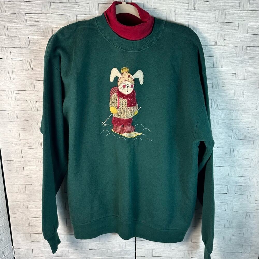 Vintage Gopher Sport Womens Sweatshirt easter‎ Day rabbit skiing 90s Feminine